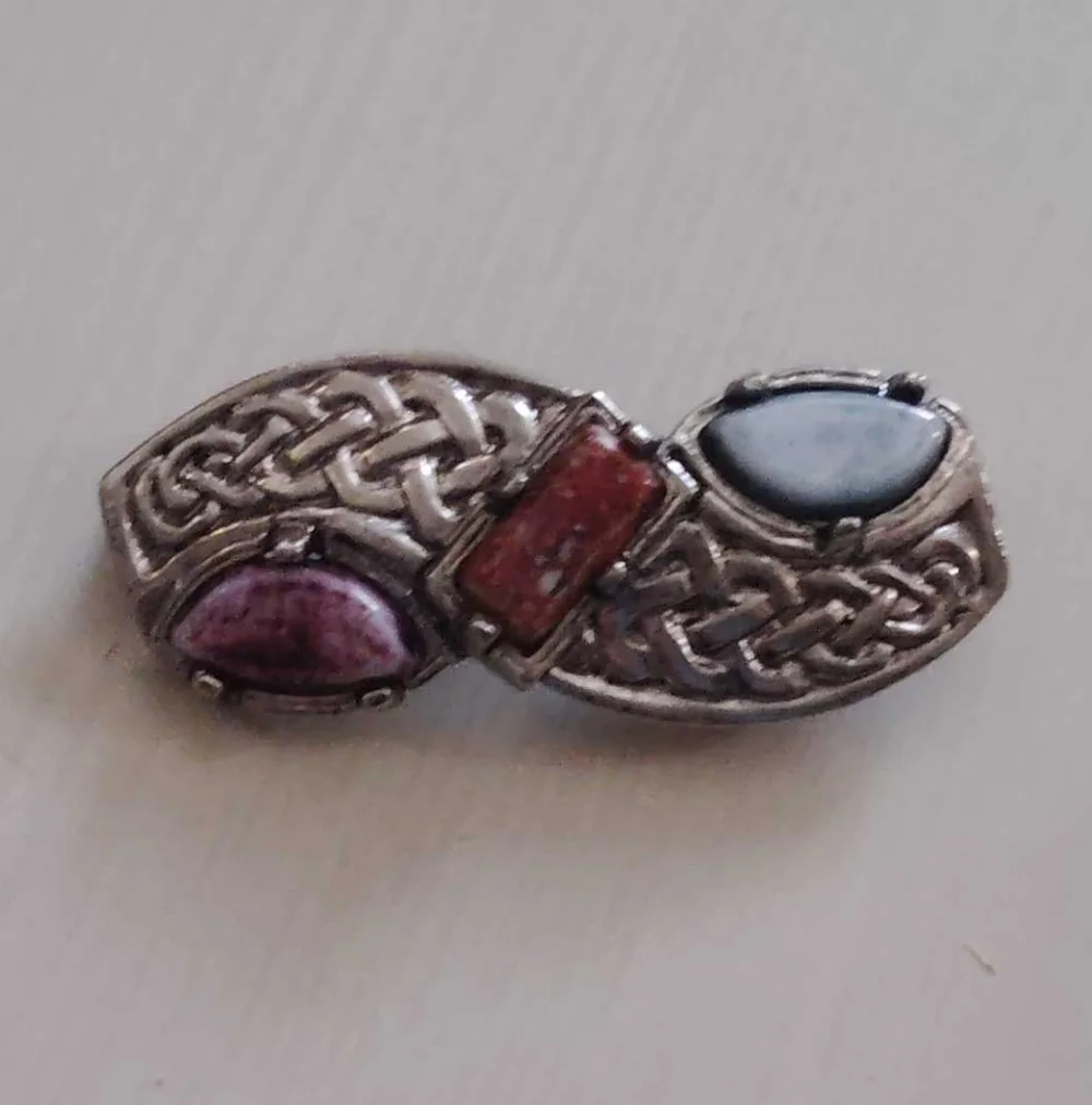 Southwestern Style Silver Tone Brooch Purple Red And Blue Stones